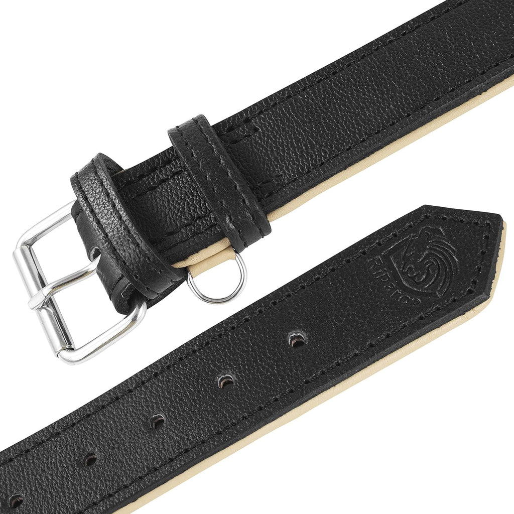 Riparo Dog Collars for Medium Dogs, Genuine Leather Dog Collar, Medium Dog Collar (M: 1" Wide for 13.5”-17.5” Neck, Black)