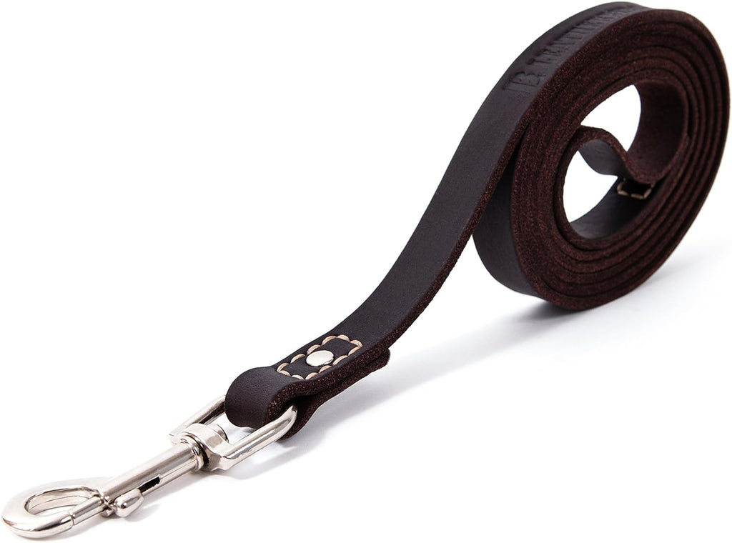 Leather Dog Training Leash - Brown 6 Ft Long X 3/4" Wide Dog Walking Leash Best for Medium Large Dogs, Latigo Leather Dog Lead & Puppy Trainer Leash