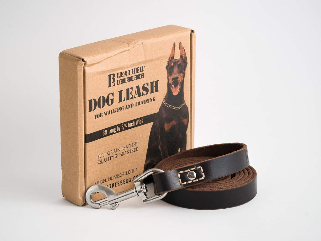 Leather Dog Training Leash - Brown 6 Ft Long X 3/4" Wide Dog Walking Leash Best for Medium Large Dogs, Latigo Leather Dog Lead & Puppy Trainer Leash