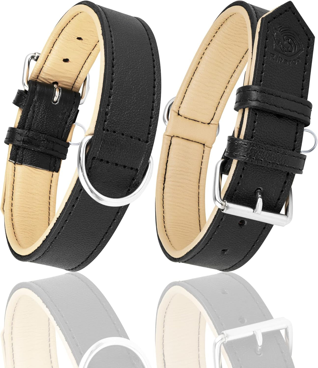 Riparo Dog Collars for Medium Dogs, Genuine Leather Dog Collar, Medium Dog Collar (M: 1" Wide for 13.5”-17.5” Neck, Black)