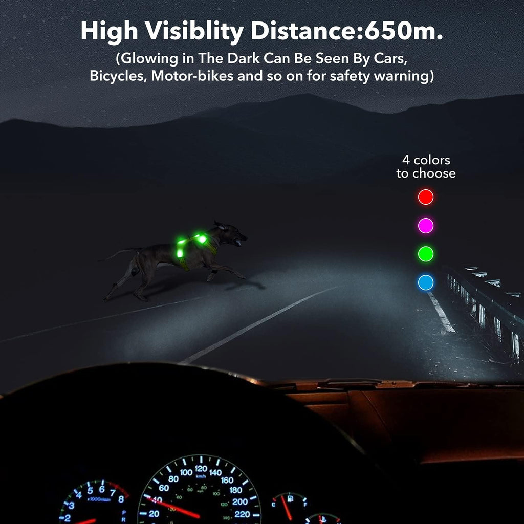 Light up Dog Harness - USB Rechargeable LED Dog Harness with Reflective Strips, Comfortable Adjustable Sizes (Green, Medium)