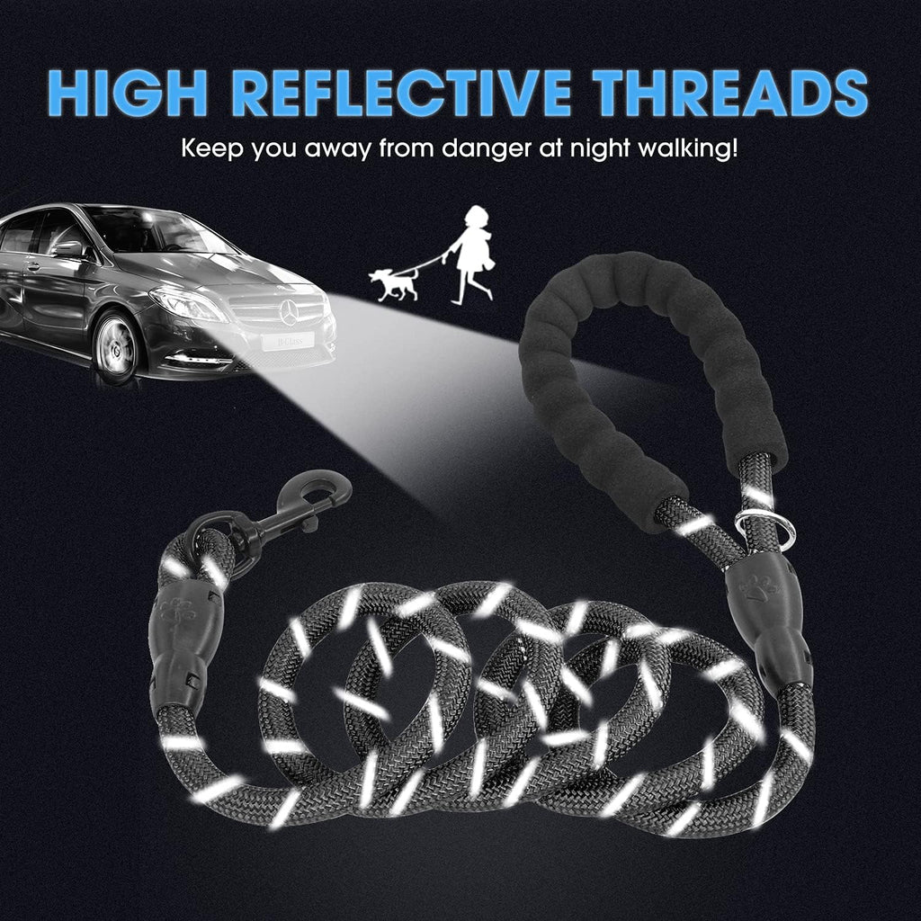 2 Packs 5/6 FT Dog Leash with Comfortable Padded Handle and Highly Reflective Threads Dog Leashes for Small Medium and Large Dogs (5FT-1/2'', Black+Black)