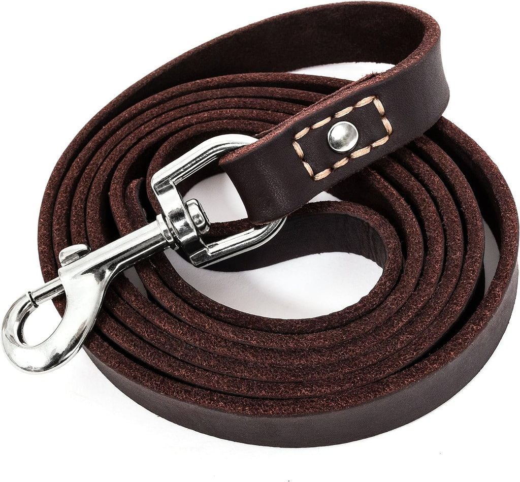 Leather Dog Training Leash - Brown 6 Ft Long X 3/4" Wide Dog Walking Leash Best for Medium Large Dogs, Latigo Leather Dog Lead & Puppy Trainer Leash