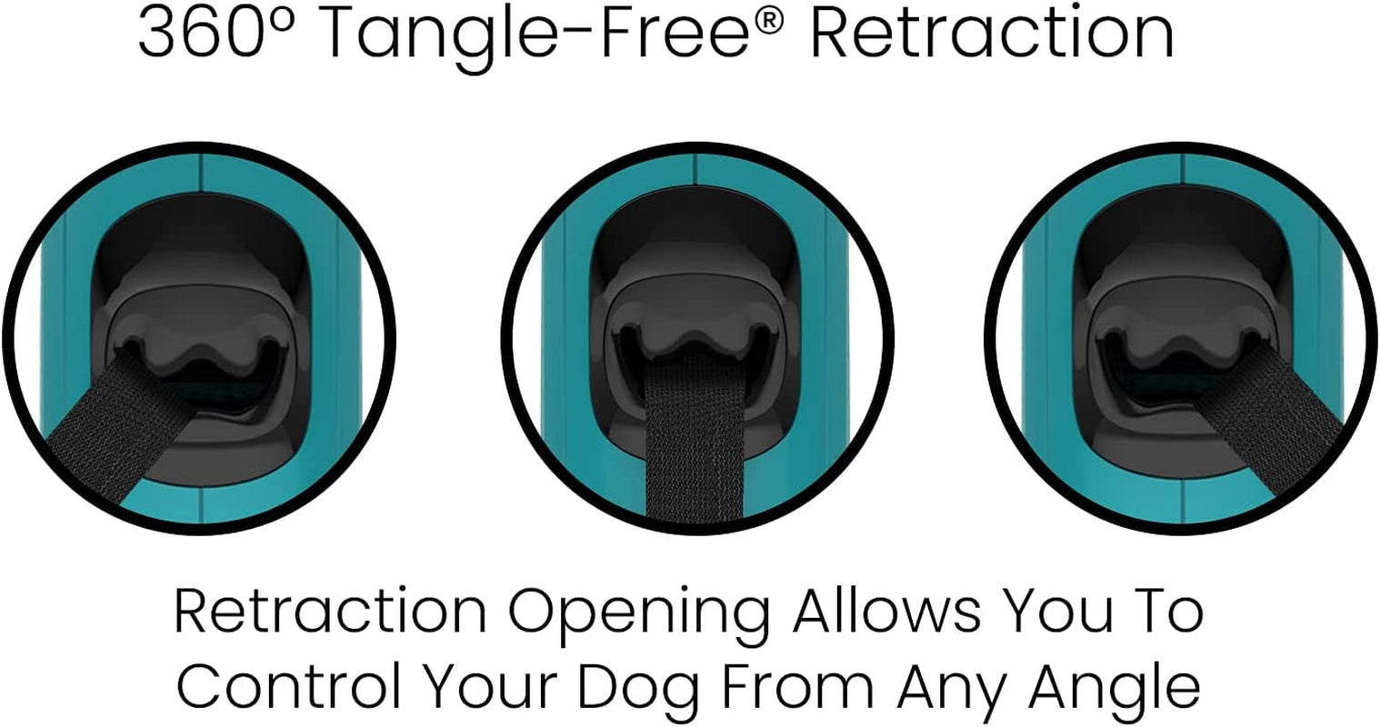 Monochrome 360° Tangle-Free Retractable Dog Leash | 16 Ft Strong Nylon Tape (Small, Aqua)