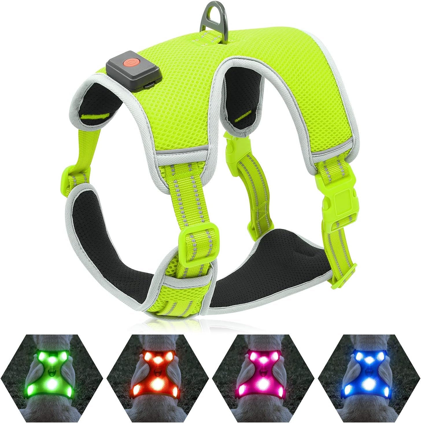 Light up Dog Harness - USB Rechargeable LED Dog Harness with Reflective Strips, Comfortable Adjustable Sizes (Green, Medium)